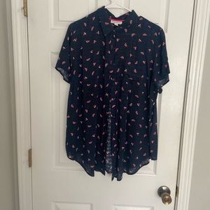 Plus Size Navy Blue Collared W/ Watermelon Pattern